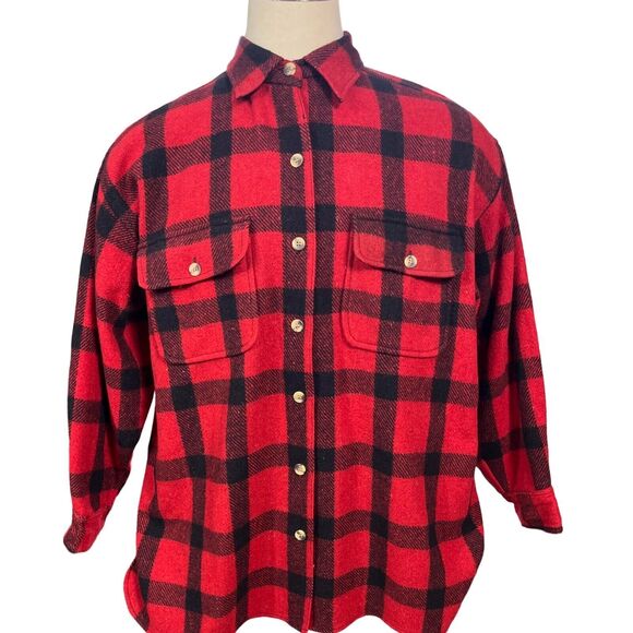Shacket Sz Large Buffalo Plaid, Wool, Fannel, Red & Black Check, Dad in plaid - Picture 1 of 9